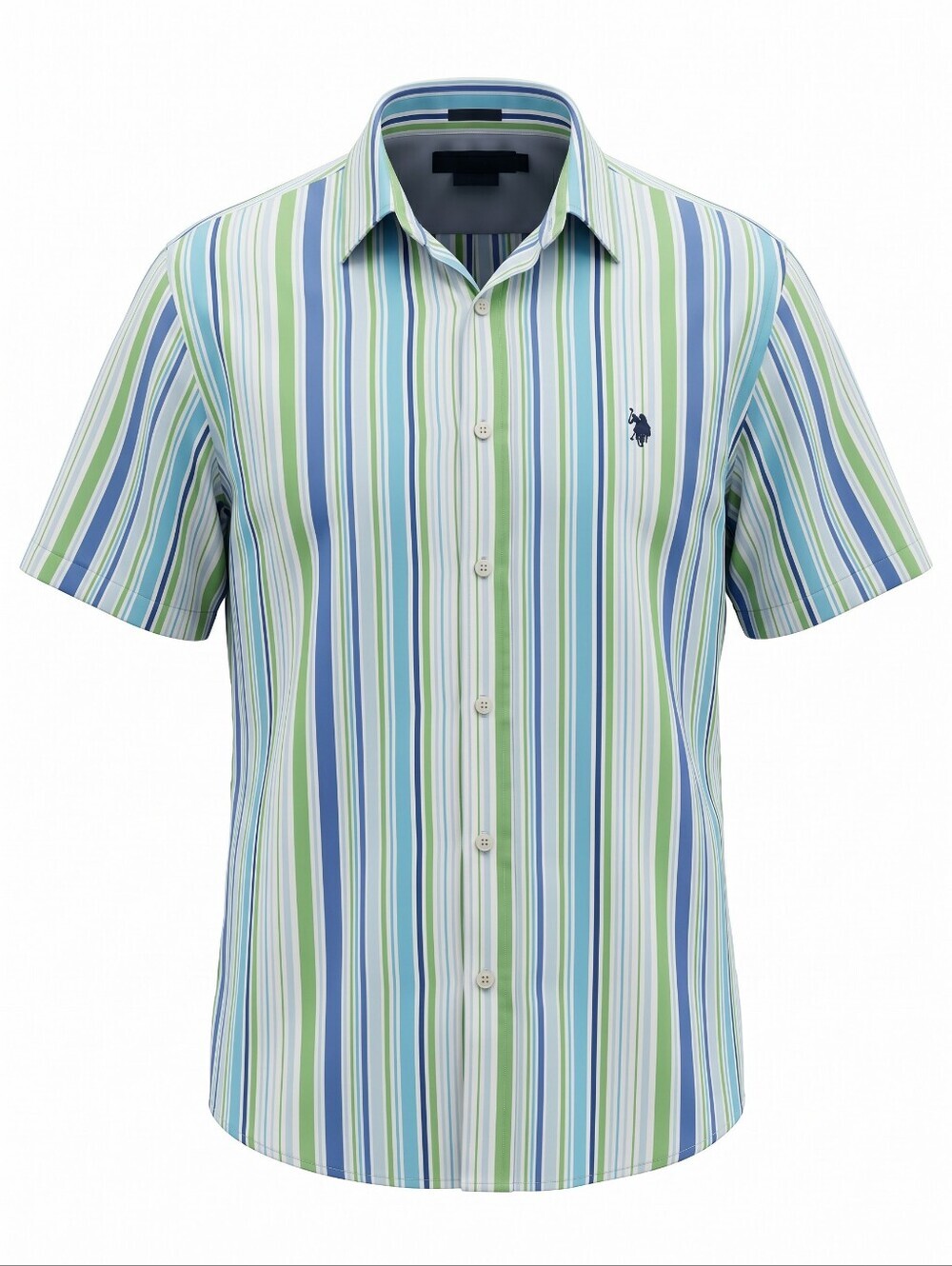 U.S. Polo Assn. Blue and Green Striped Button Down Lightweight Beach Travel